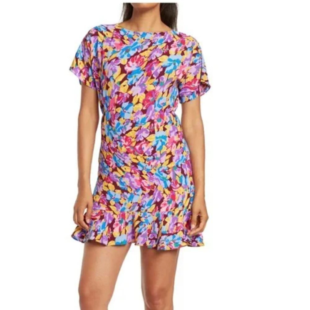 NWT Donna Morgan Floral Short Sleeve Ruffle Hem Dress